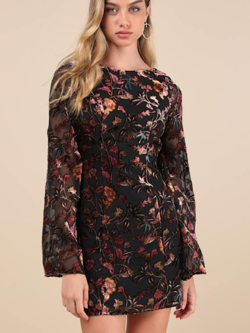 Lulus Charismatic Influence Black Burnout Velvet Cowl Back Mini Dress - Size M